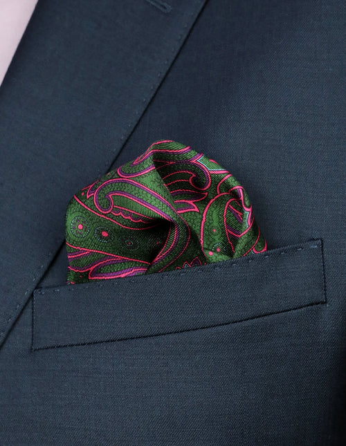 DÉCLIC Wetherby Paisley Pocket Square - Green