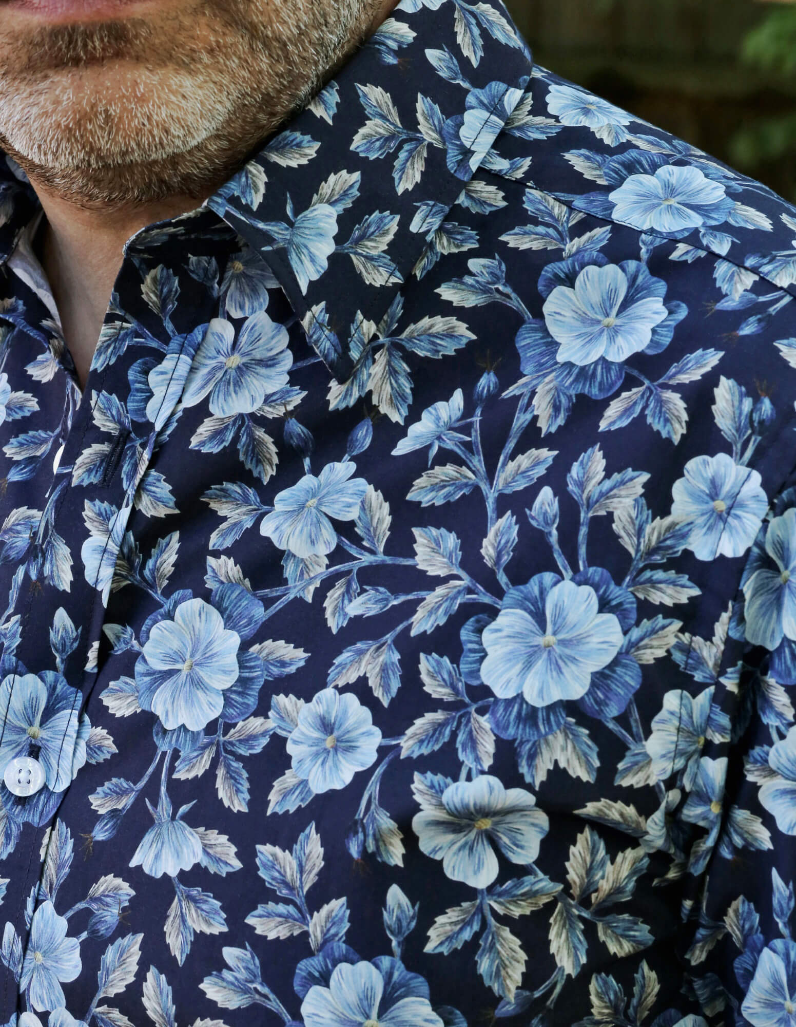 DÉCLIC Liberty Embroidered Botanical Print Shirt - Navy