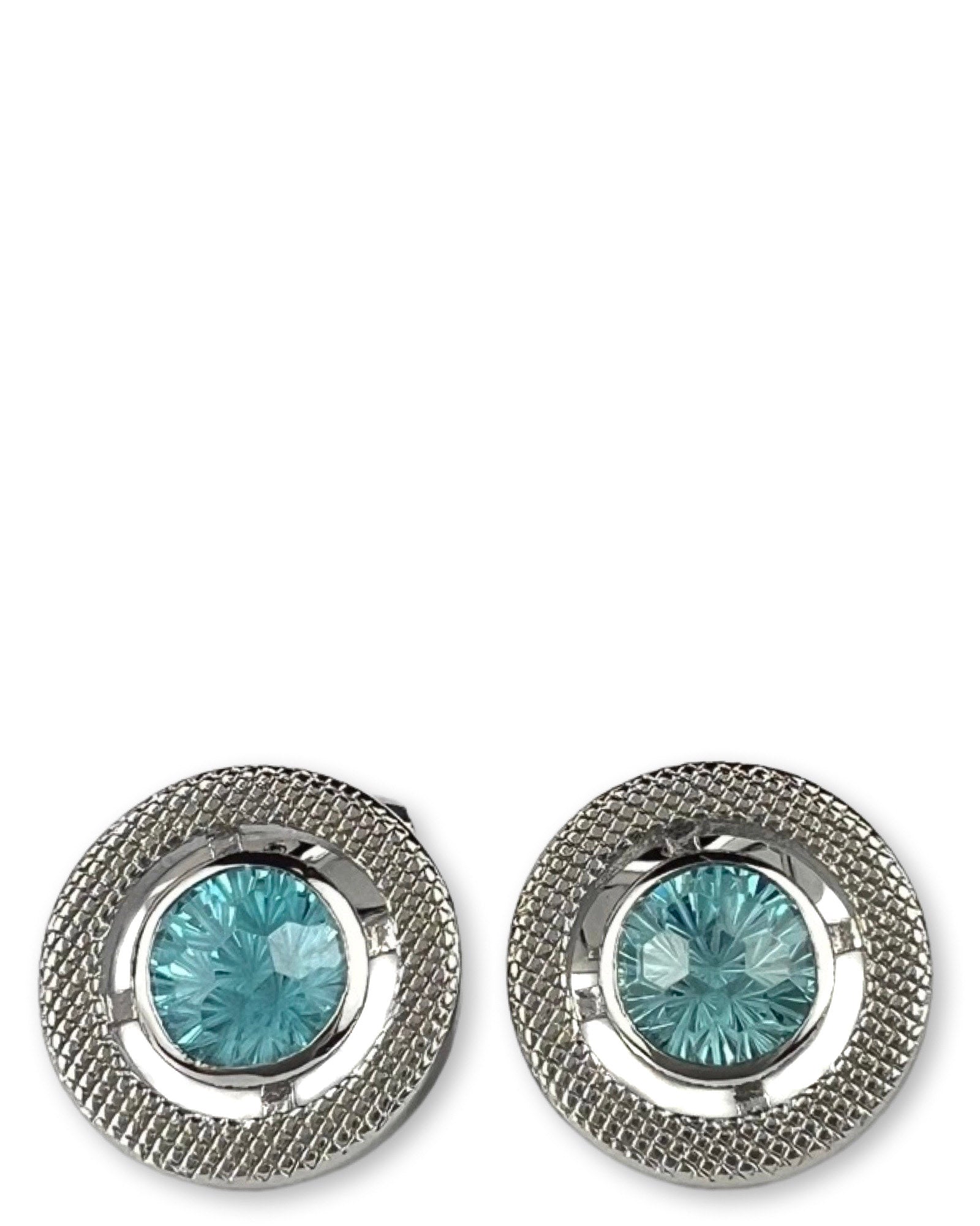 Tateossian Chrysanthemum Cut Round Cufflink - Aquamarine