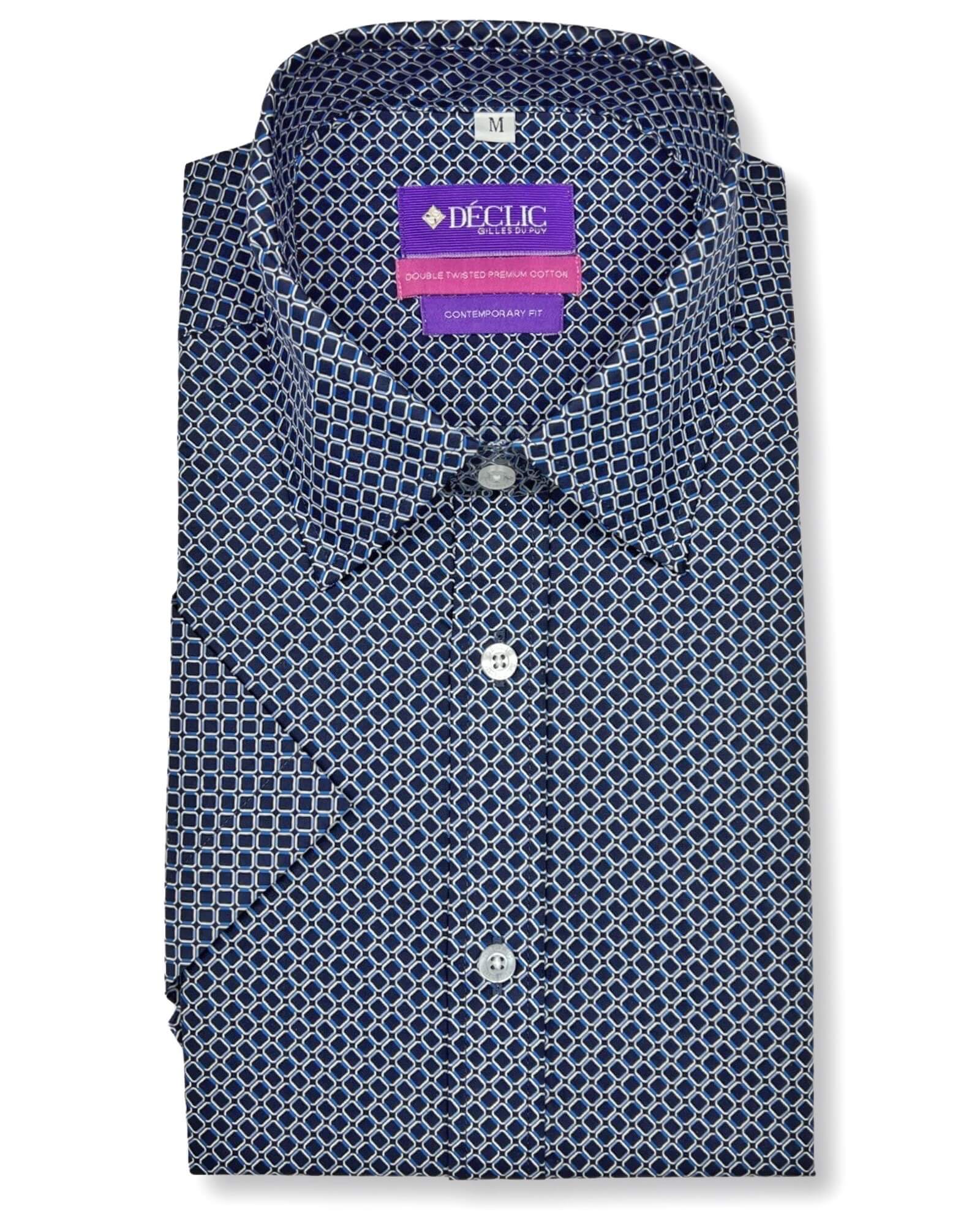 DÉCLIC Linx Pattern Print Short Sleeve Shirt - Navy