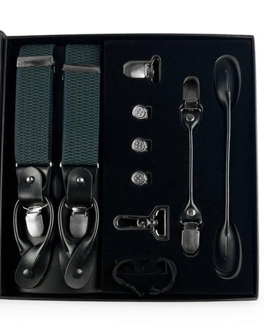 Paisley #5 3.5cm 2-in-1 Braces & Bow Tie Set - Aqua