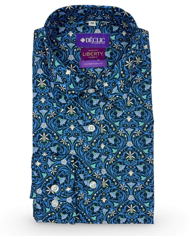 DÉCLIC Lido Floral Print Short Sleeve Shirt - Blue
