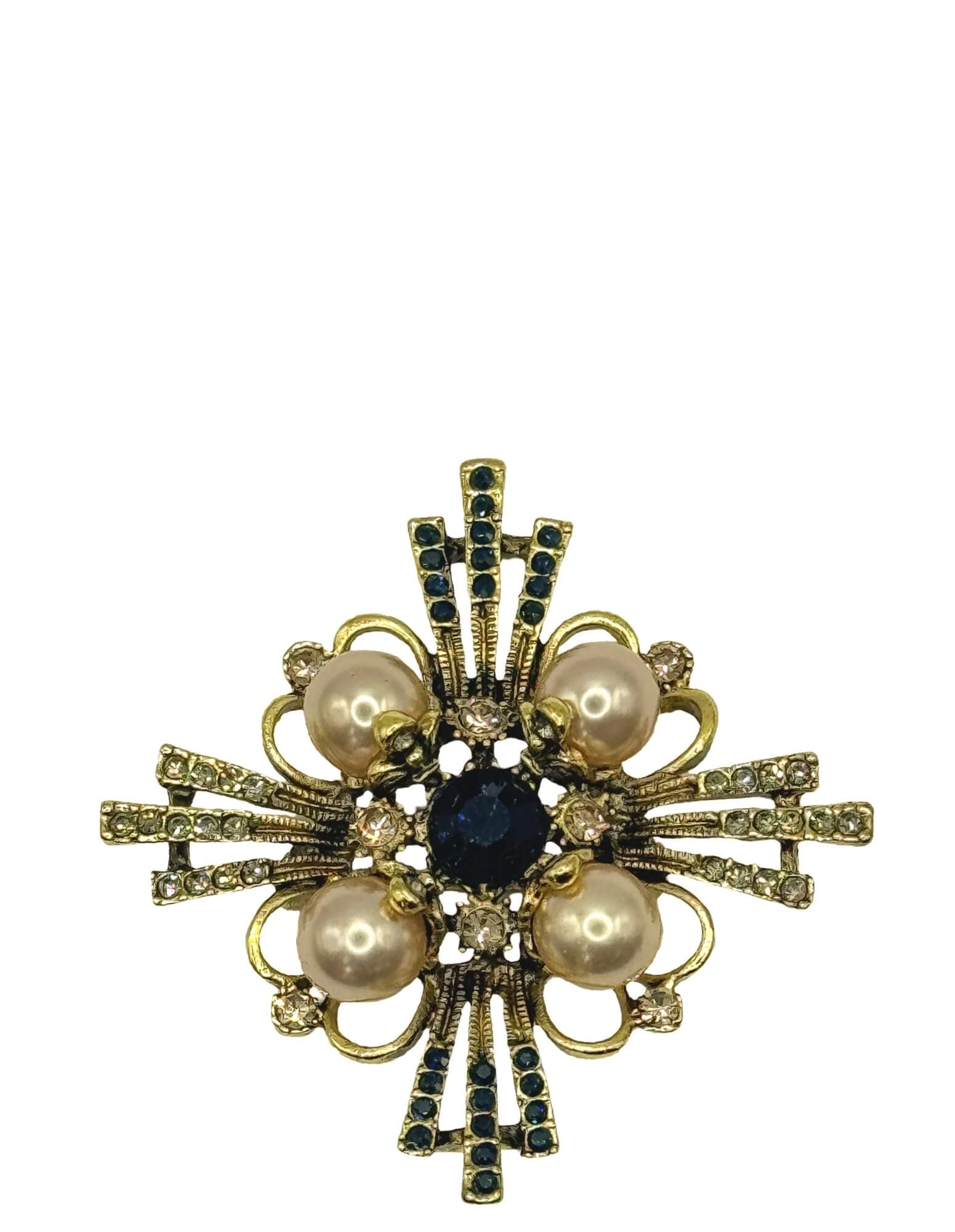 DÉCLIC Pearl Cross Medallion Pin - Gold