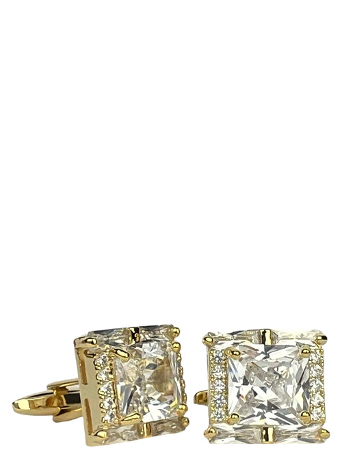 DÉCLIC Diamante Square Gold Cufflink - White