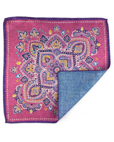 DÉCLIC Horned Paisley Pocket Square - Blue