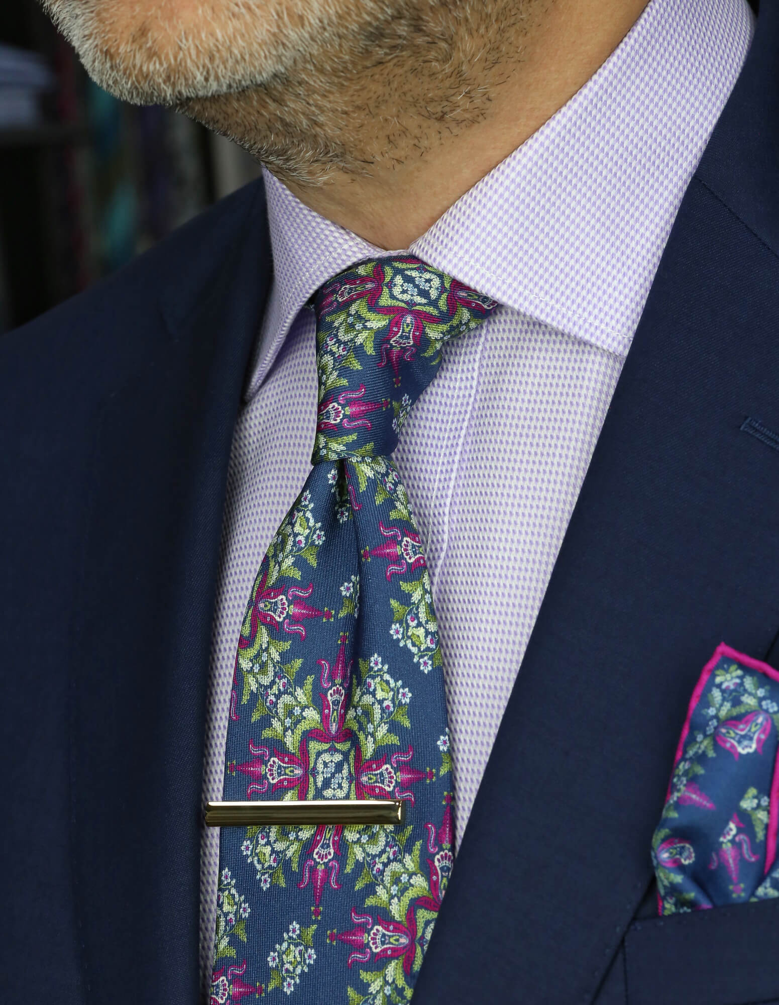 DÉCLIC Ashington Floral Pocket Square - Navy