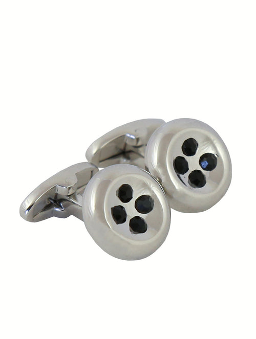 DÉCLIC Button Crystal Cufflink - Silver