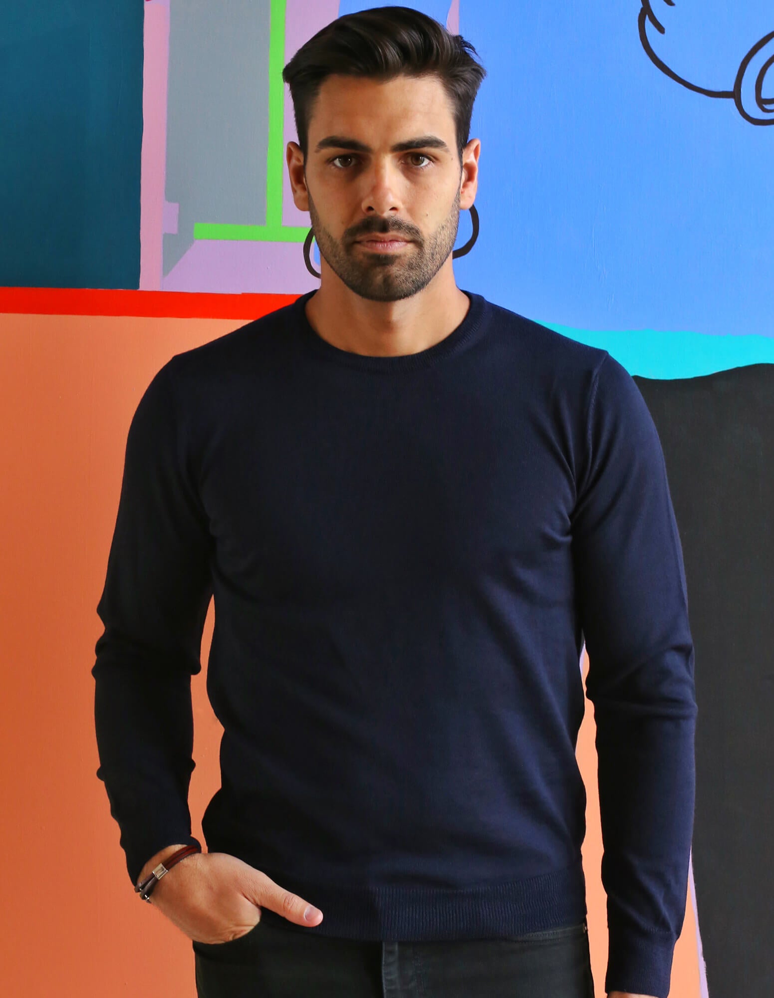 Merino Wool Crew Neck Jumper - Navy