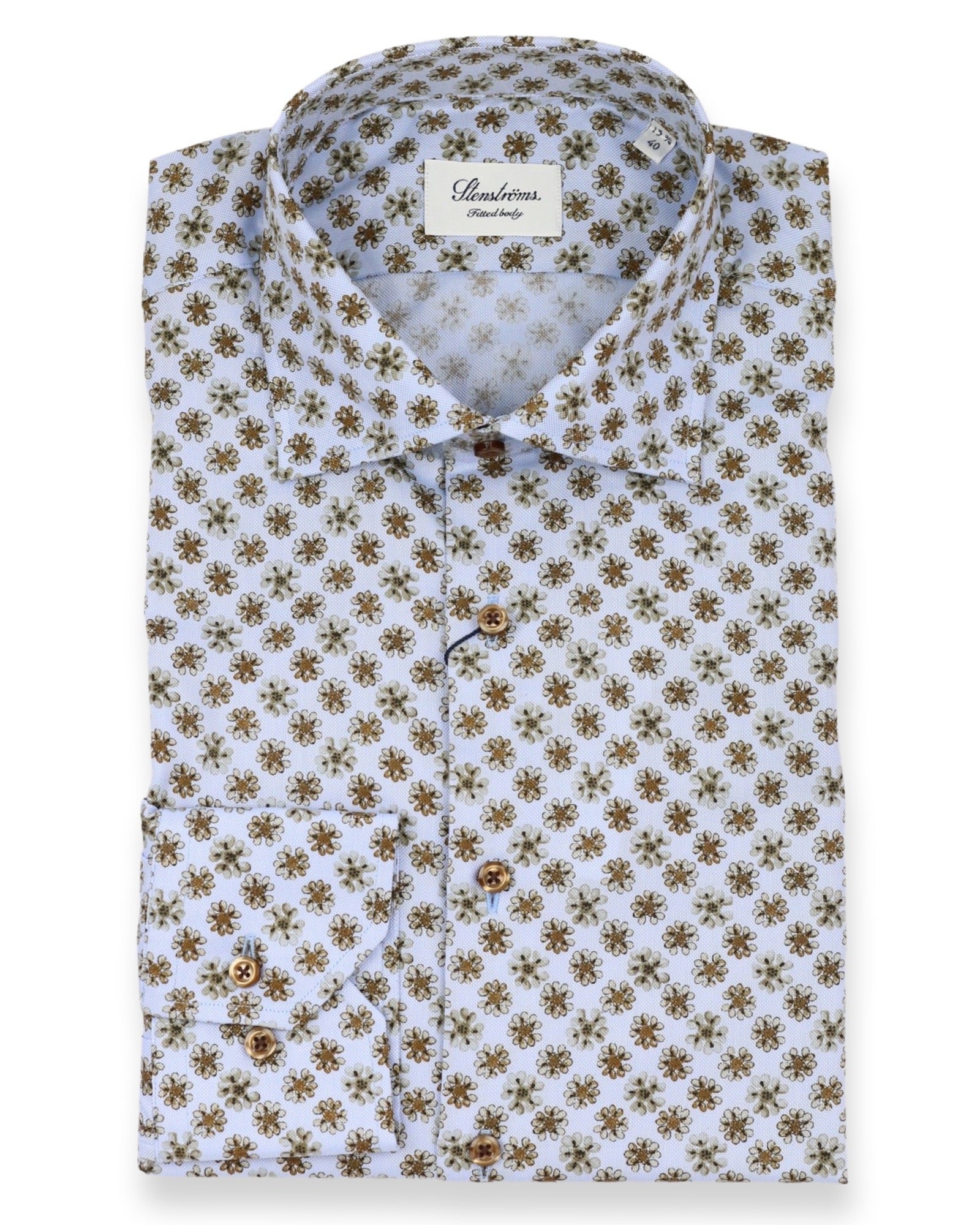 Stenstroms Oxford Geo-Flower Print Shirt - Blue
