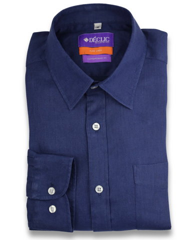 DÉCLIC Caldo Mandarin Linen Shirt - Navy