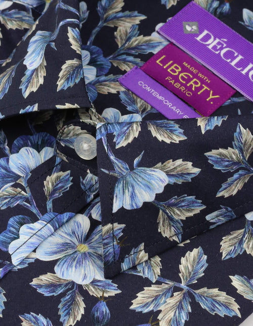 DÉCLIC Liberty Embroidered Botanical Print Shirt - Navy