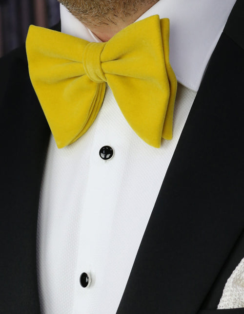 DÉCLIC Floppy Velvet Bow Tie - Mustard