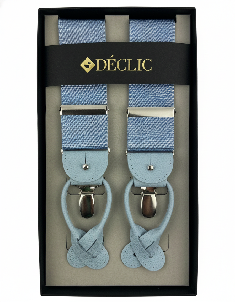 DÉCLIC Satin Ribbed 40mm 2-in-1 Braces - Sky