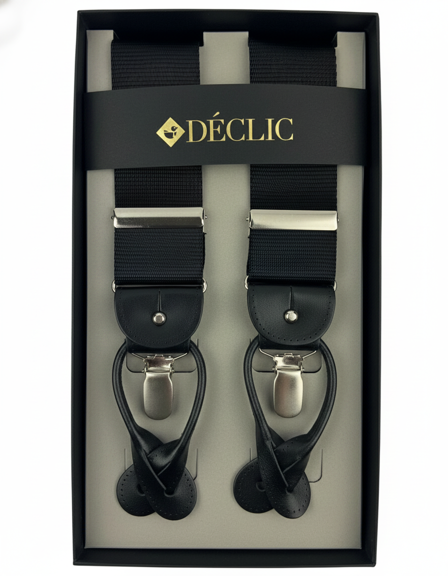 DÉCLIC Satin Ribbed 40mm 2-in-1 Braces - Black