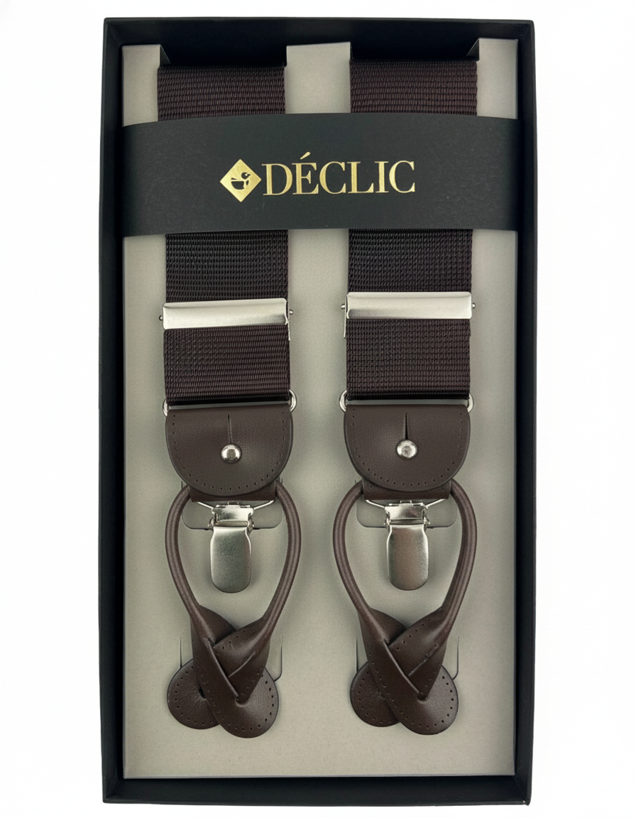 DÉCLIC Satin Ribbed 40mm 2-in-1 Braces - Brown