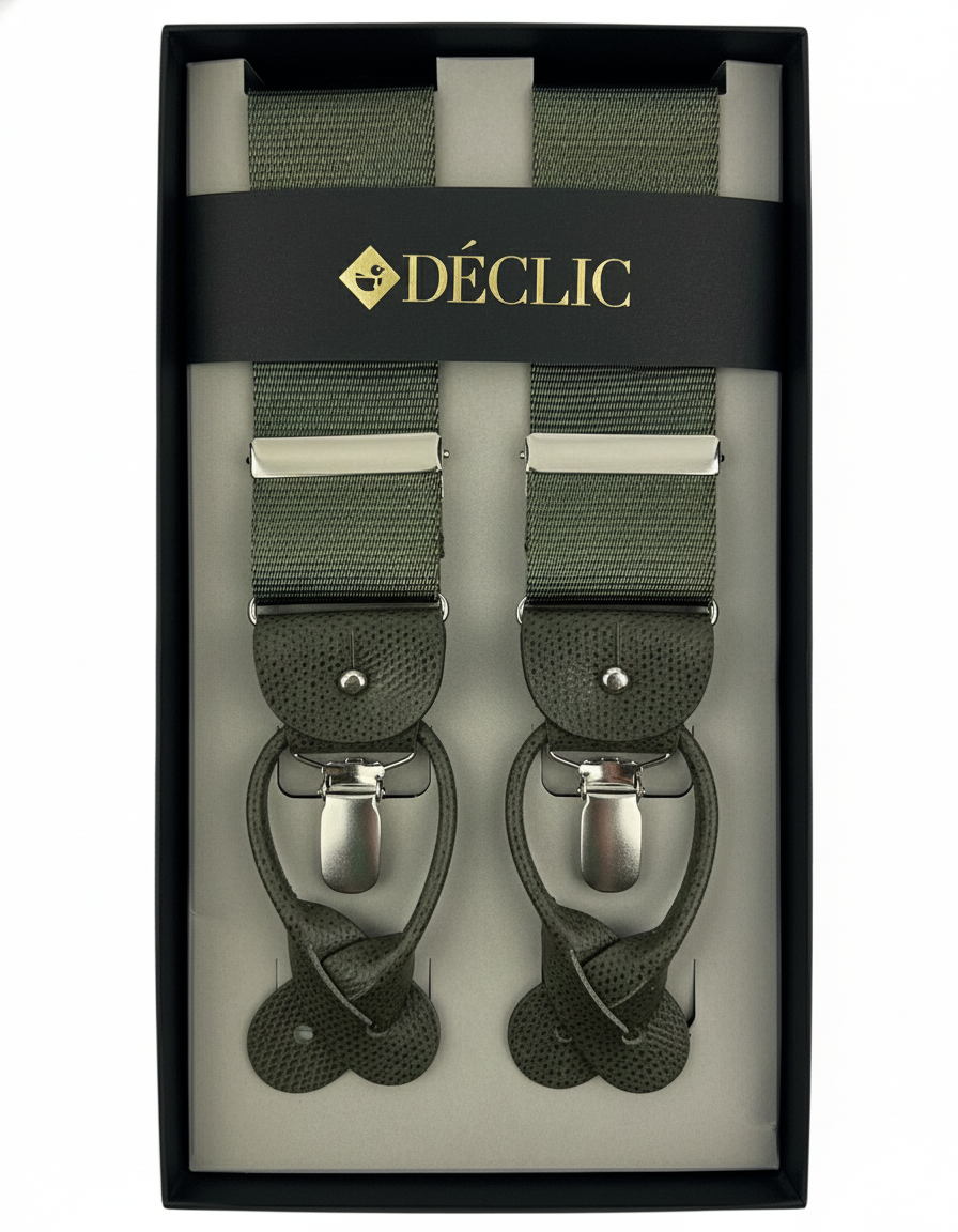 DÉCLIC Satin Ribbed 40mm 2-in-1 Braces - Khaki