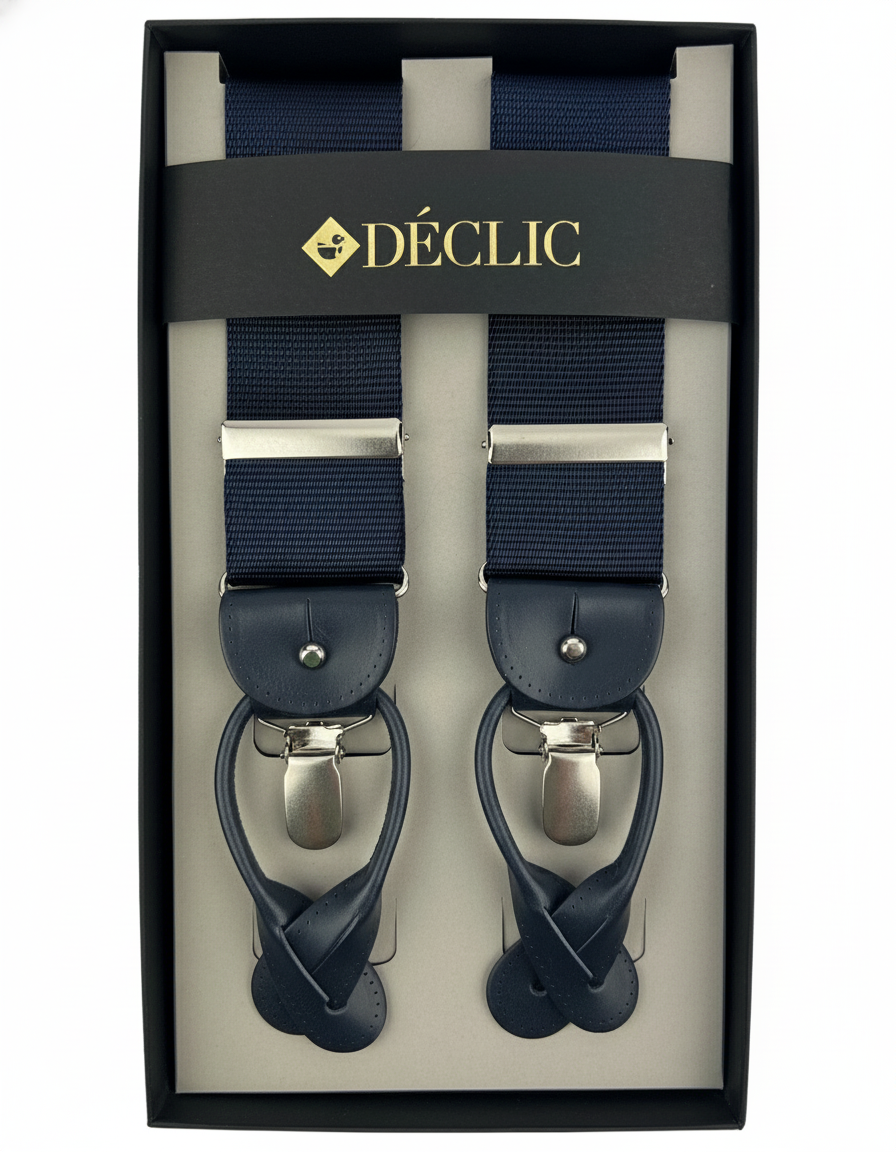 DÉCLIC Satin Ribbed 40mm 2-in-1 Braces - Navy