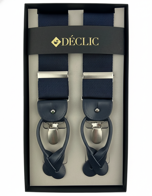 DÉCLIC Satin Ribbed 40mm 2-in-1 Braces - Navy