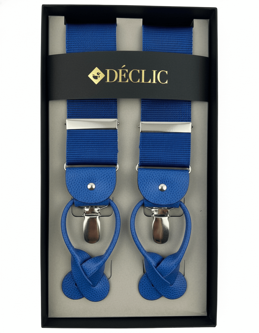DÉCLIC Satin Ribbed 40mm 2-in-1 Braces - Royal
