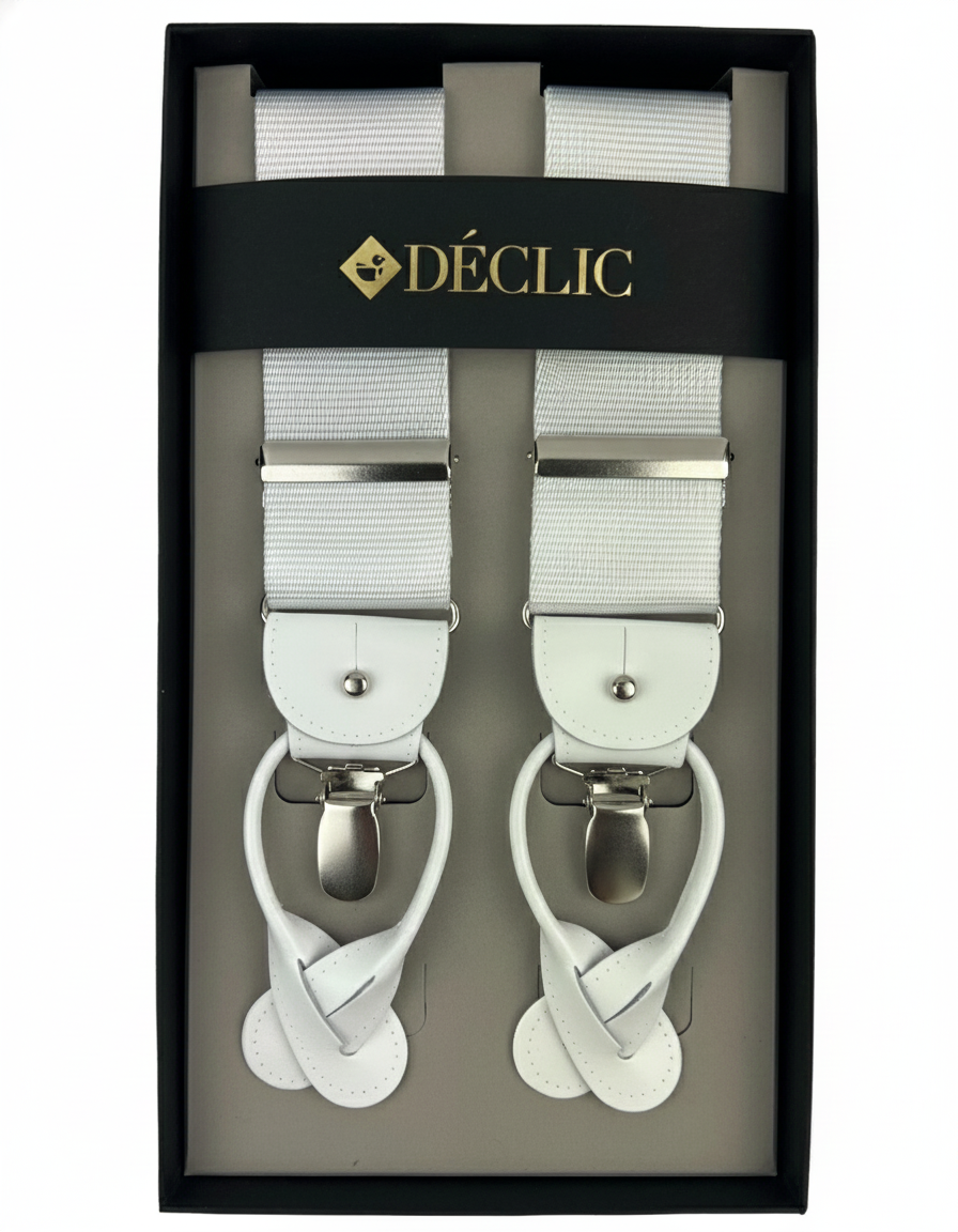 DÉCLIC Satin Ribbed 40mm 2-in-1 Braces - White