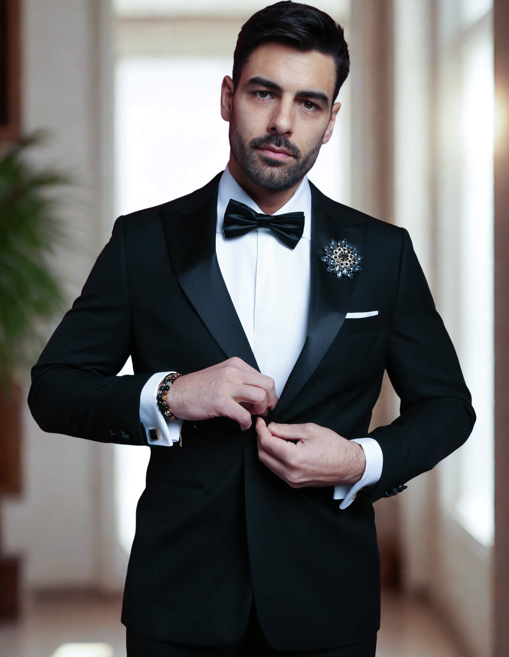 RB Formal Satin Peak Wool Tuxedo Jacket - Black