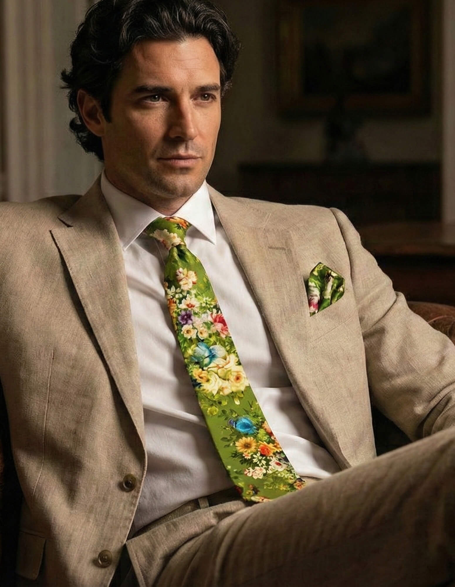 CANTINI Bloom Floral Tie - Green