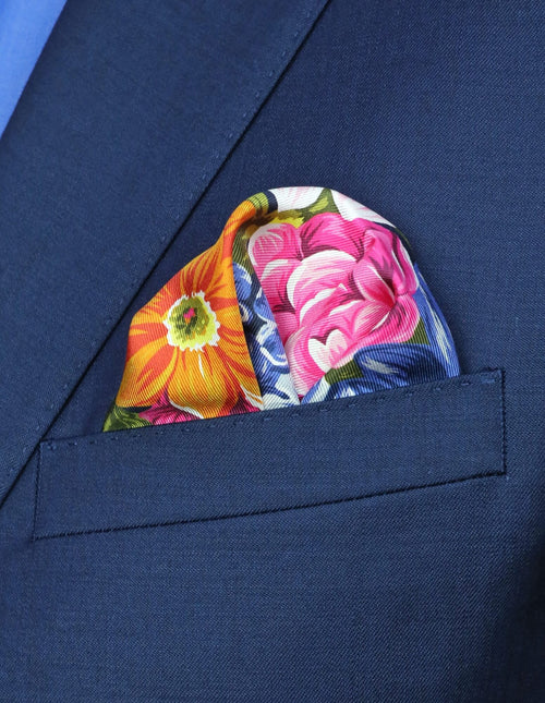DÉCLIC Rayleigh Floral Pocket Square - Navy