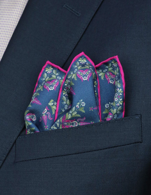 DÉCLIC Ashington Floral Pocket Square - Navy