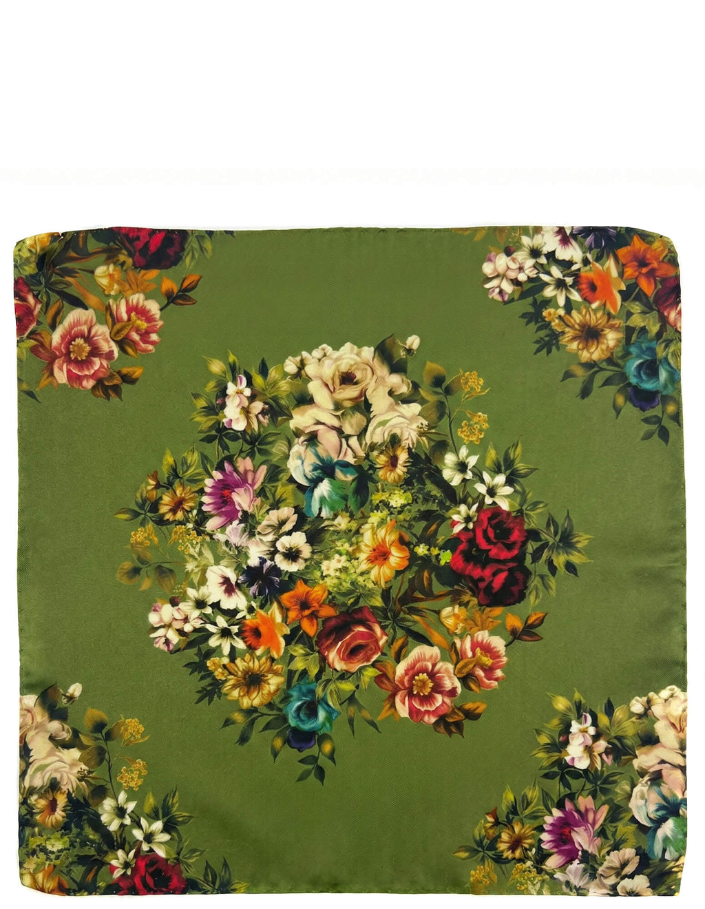 CANTINI Bloom Floral Pocket Square - Green
