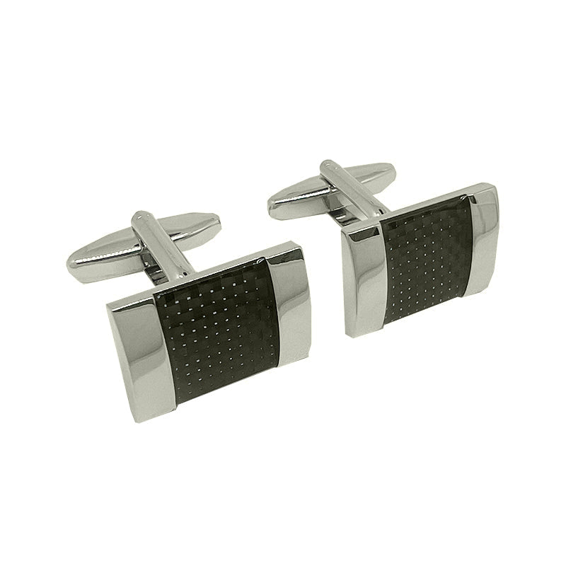 DÉCLIC Carbon Enamel Rectangle Cufflink - Silver