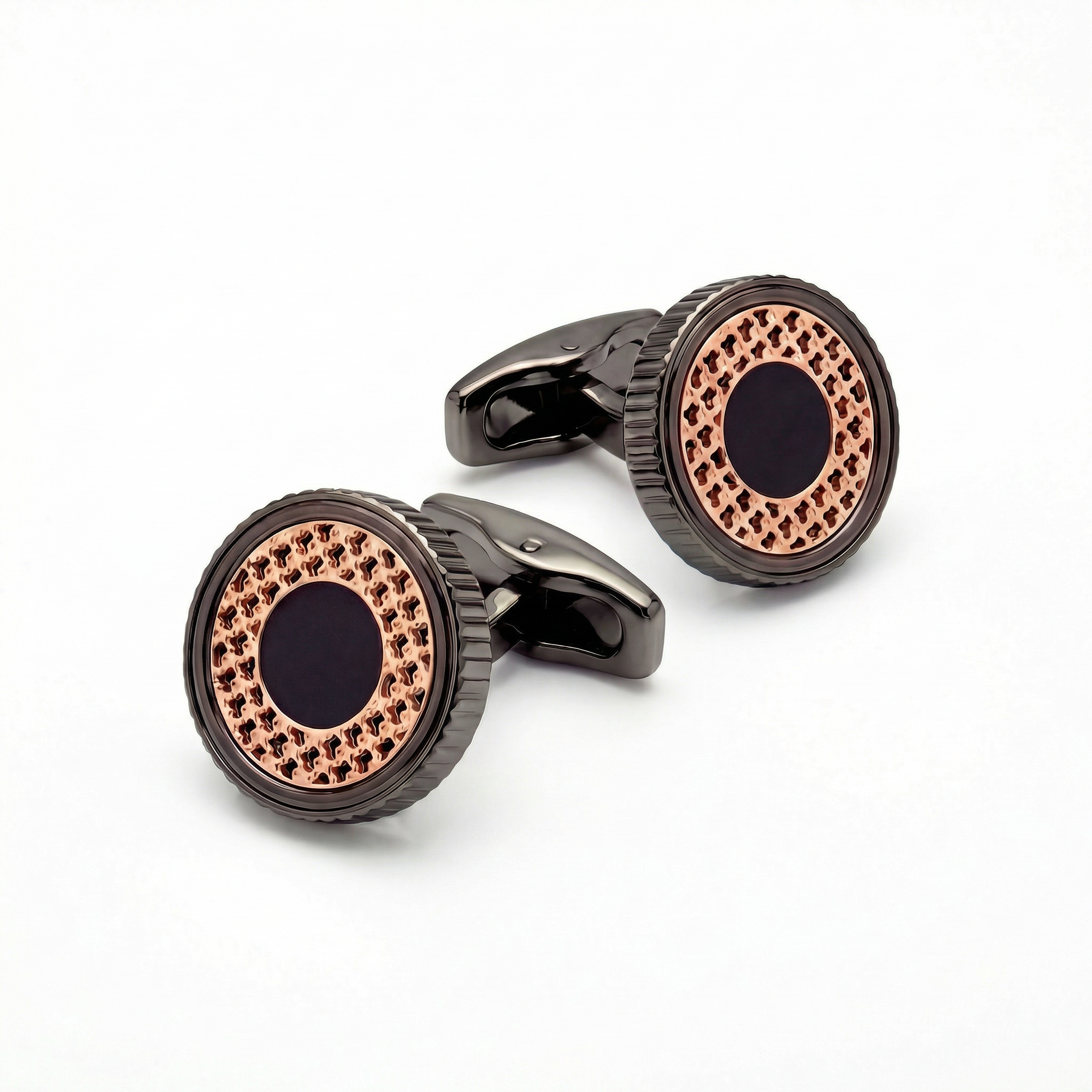 DÉCLIC Elaborate Round Cufflink - Gunmetal