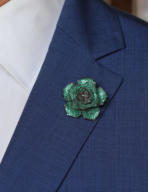 DÉCLIC Rose Zircon Lapel Pin - Green