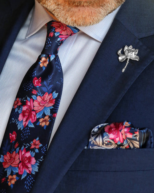 Silvio Fiorello Buccheri Floral Pocket Square - Blue