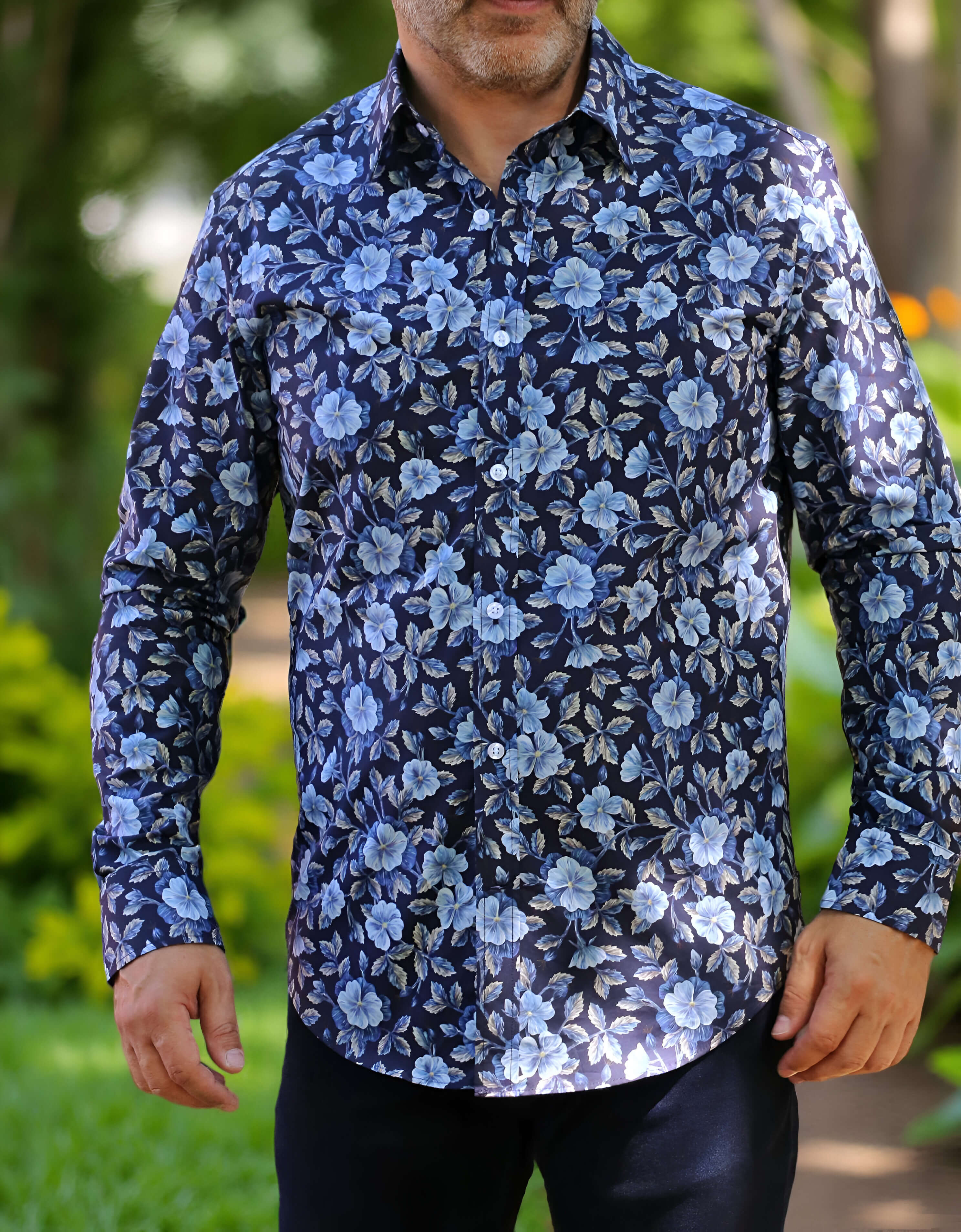 DÉCLIC Liberty Embroidered Botanical Print Shirt - Navy