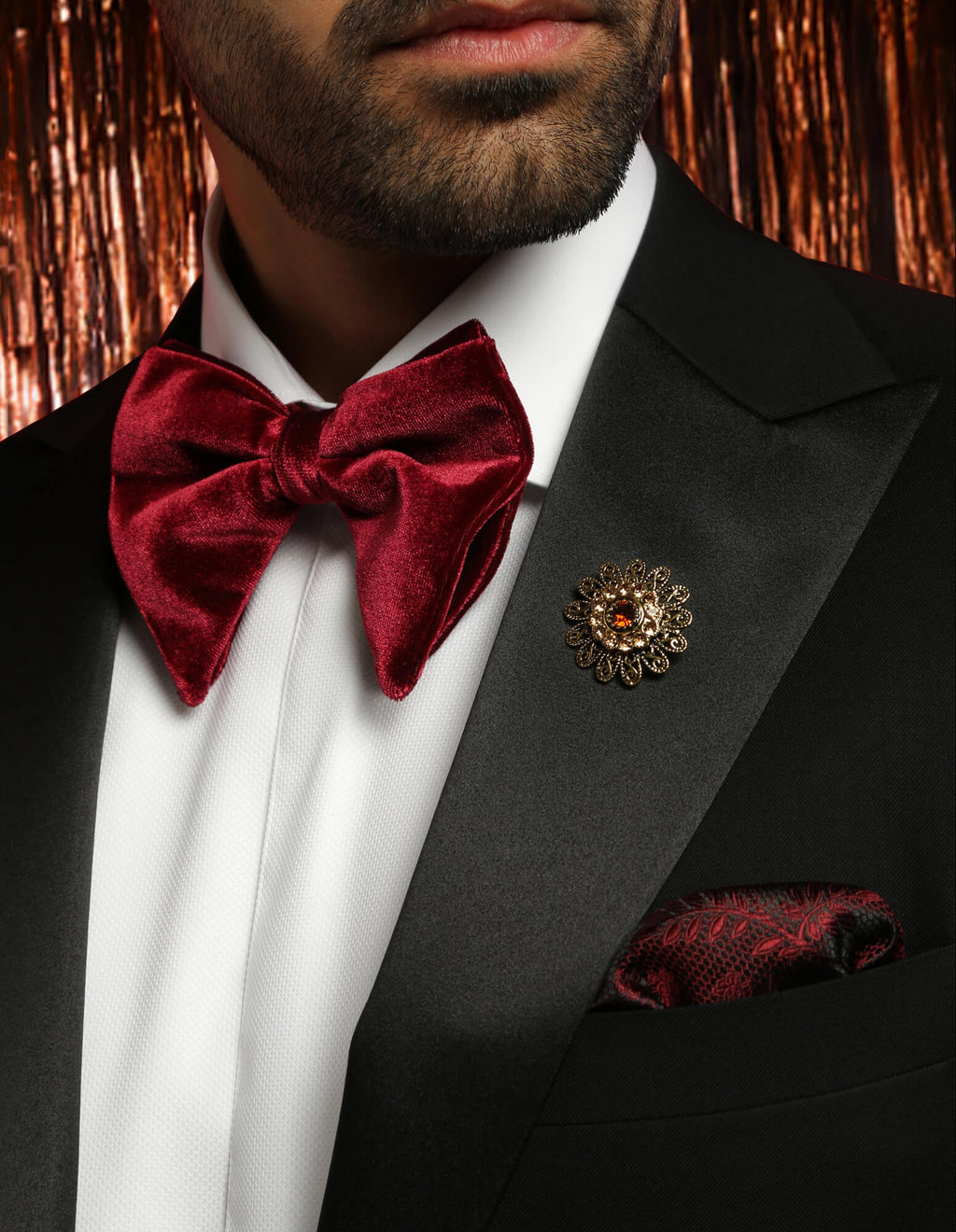DÉCLIC Oversized Velvet Bow Tie - Burgundy