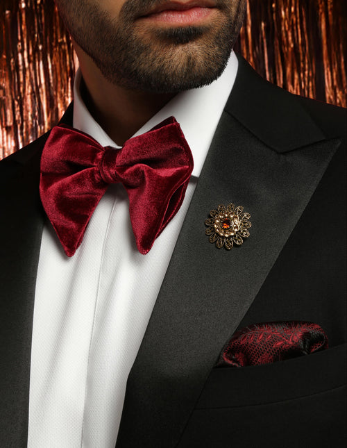 DÉCLIC Oversized Velvet Bow Tie - Burgundy