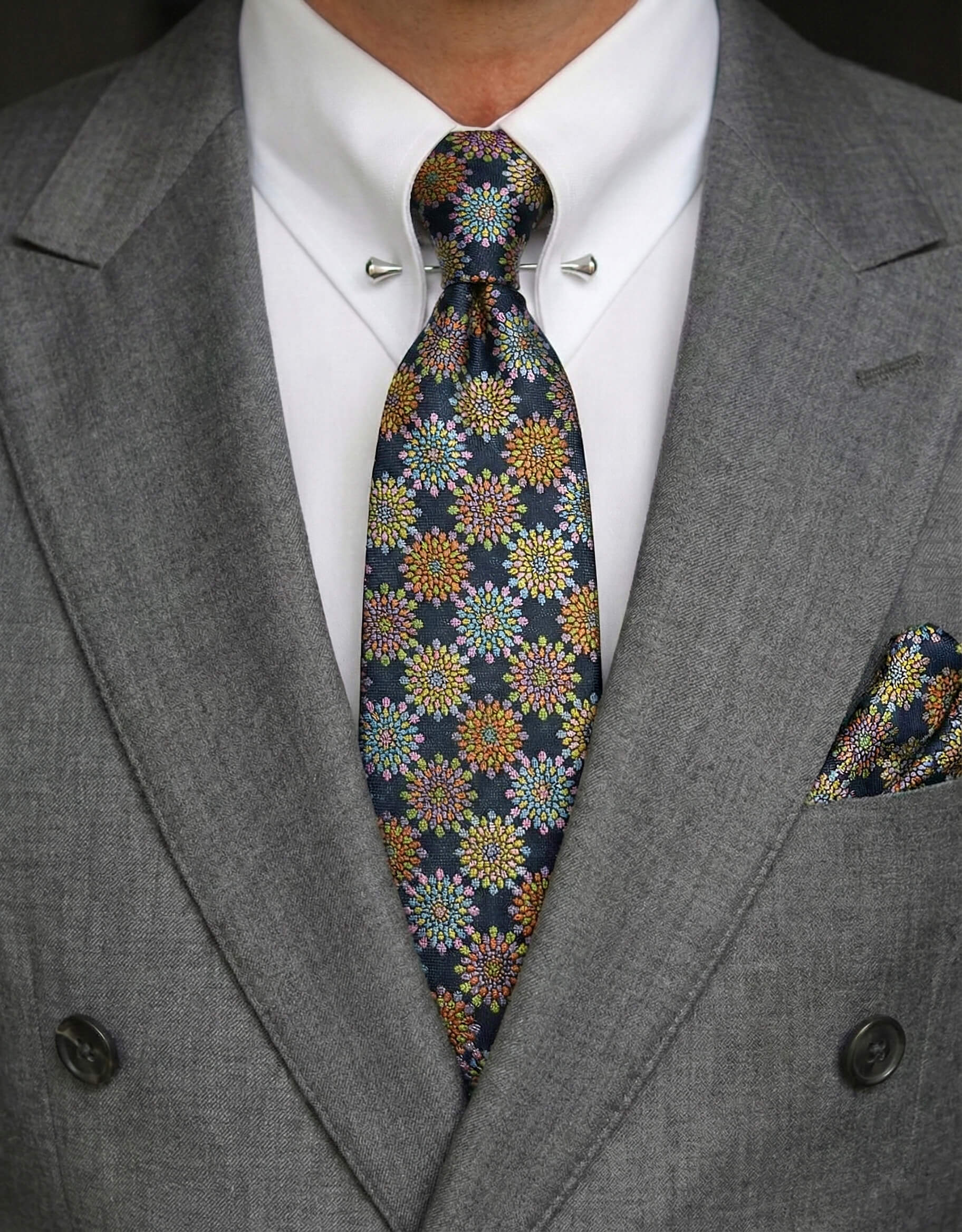 DÉCLIC Burst Patterned Tie - Pastel/Navy
