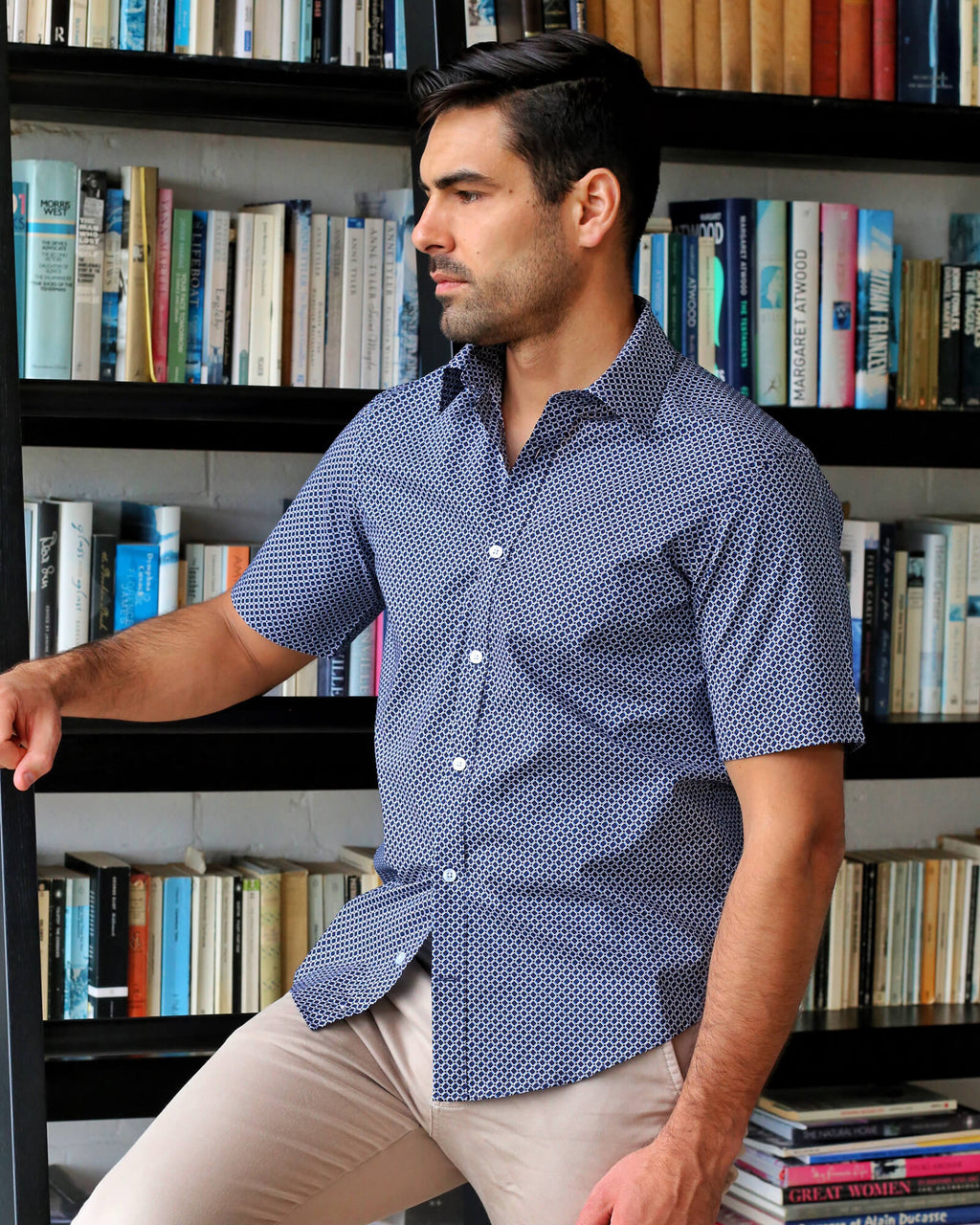 DÉCLIC Linx Pattern Print Short Sleeve Shirt - Navy