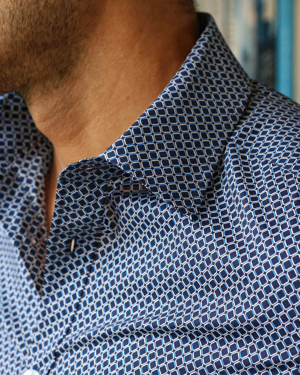 DÉCLIC Linx Pattern Print Short Sleeve Shirt - Navy