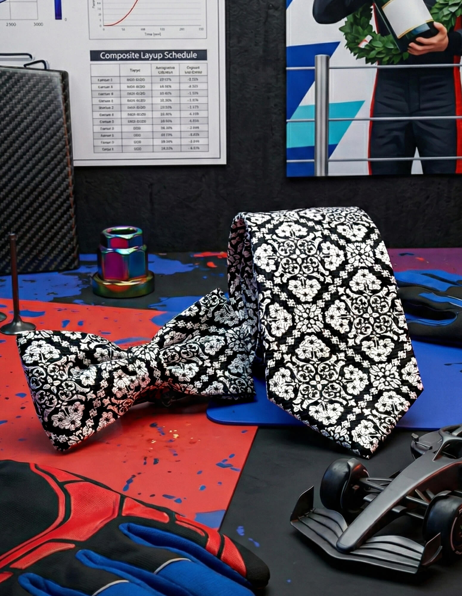 DÉCLIC Caravato Pattern Bow Tie - Black