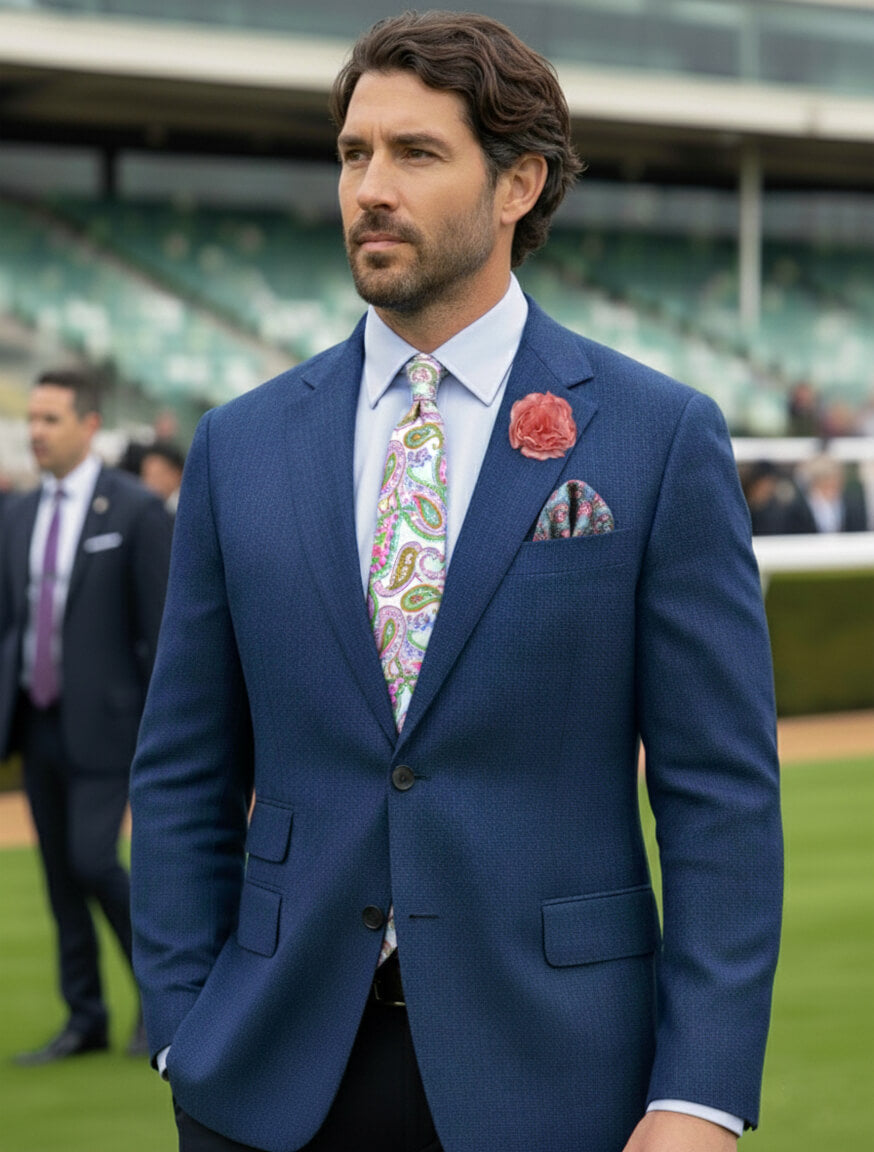 RB Wool Linen Textured Blazer - Blue