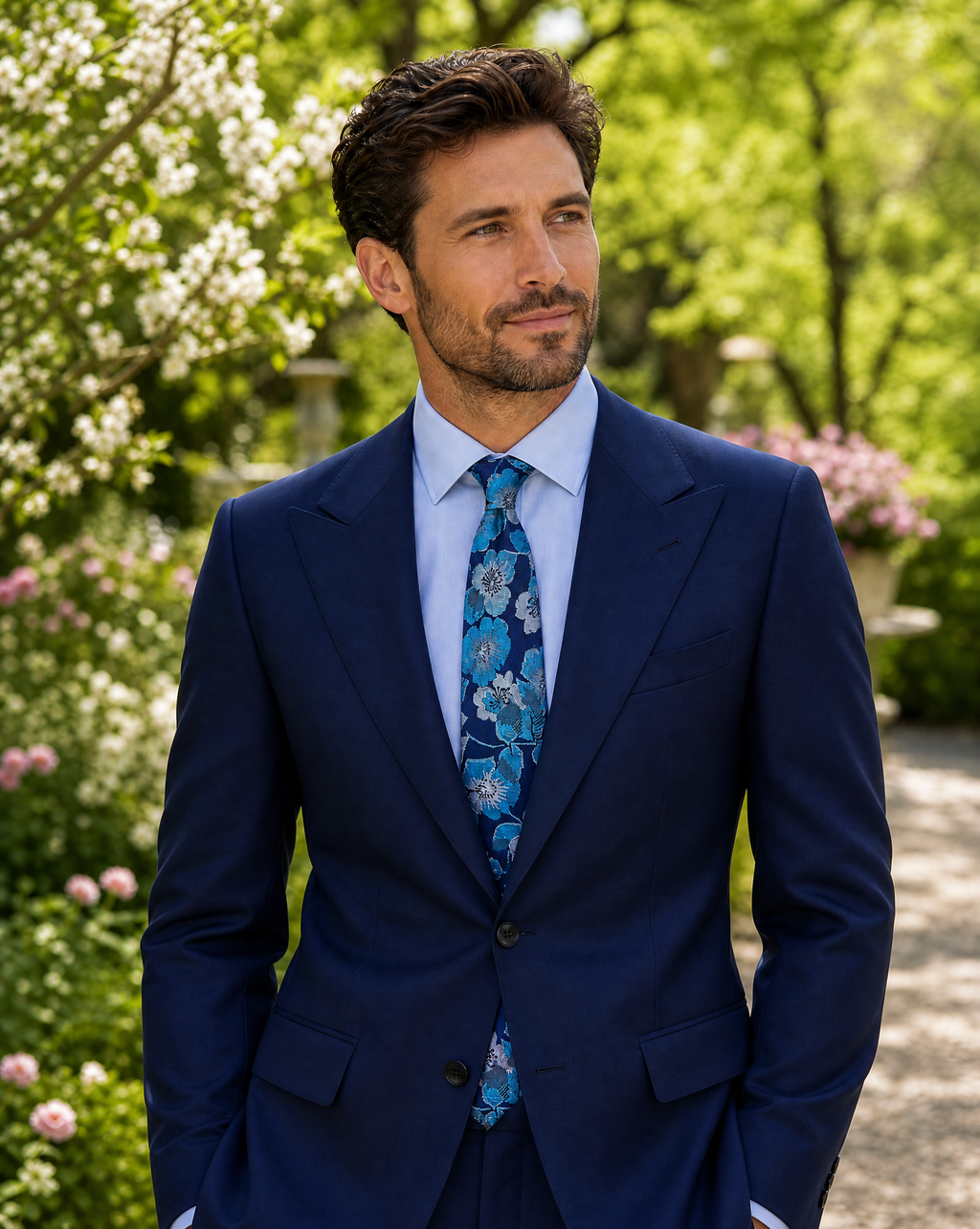 DÉCLIC Blue Lagoon Silk Floral Tie - Blue
