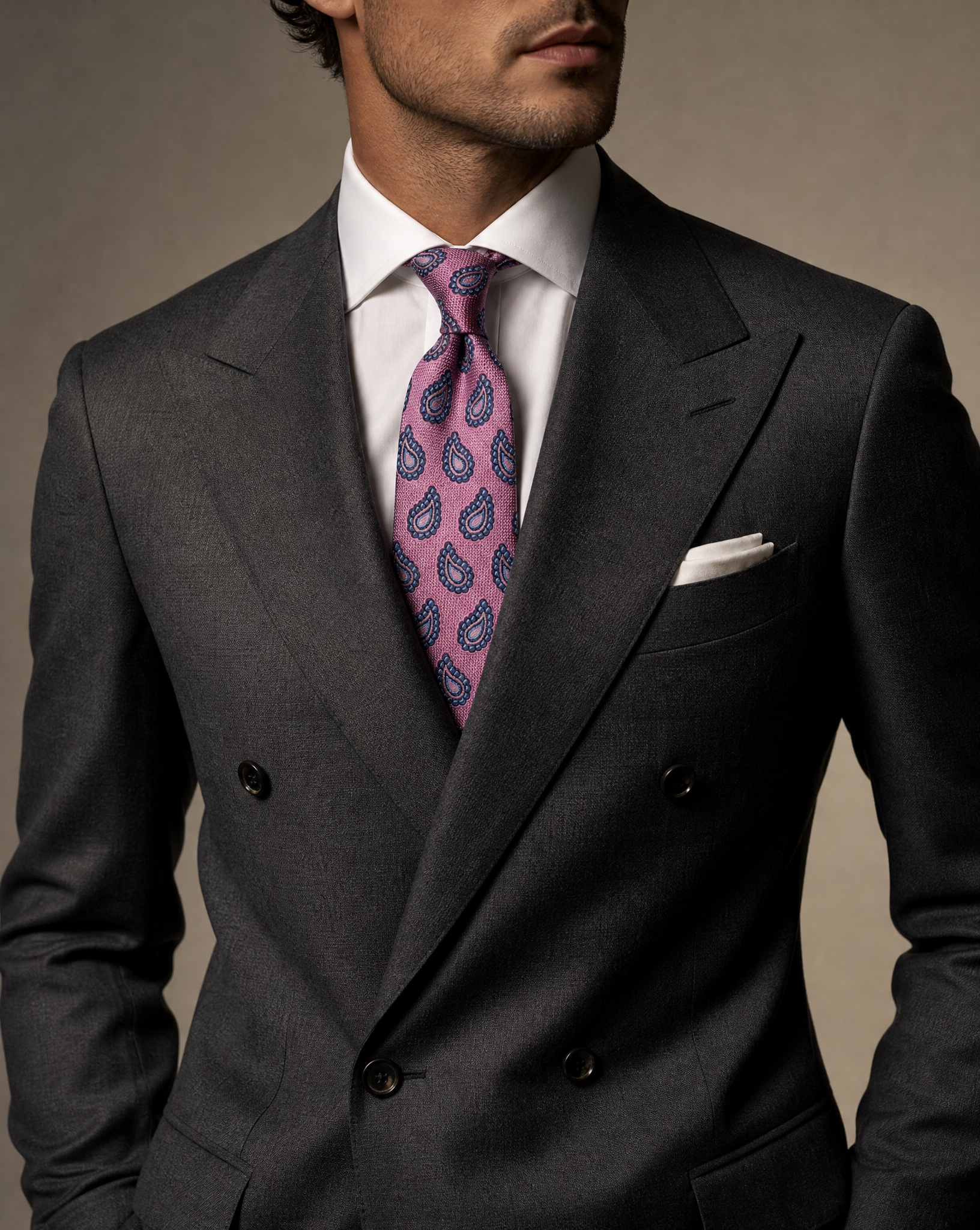 DÉCLIC Rosé Paisley Silk Tie - Dusty Rose