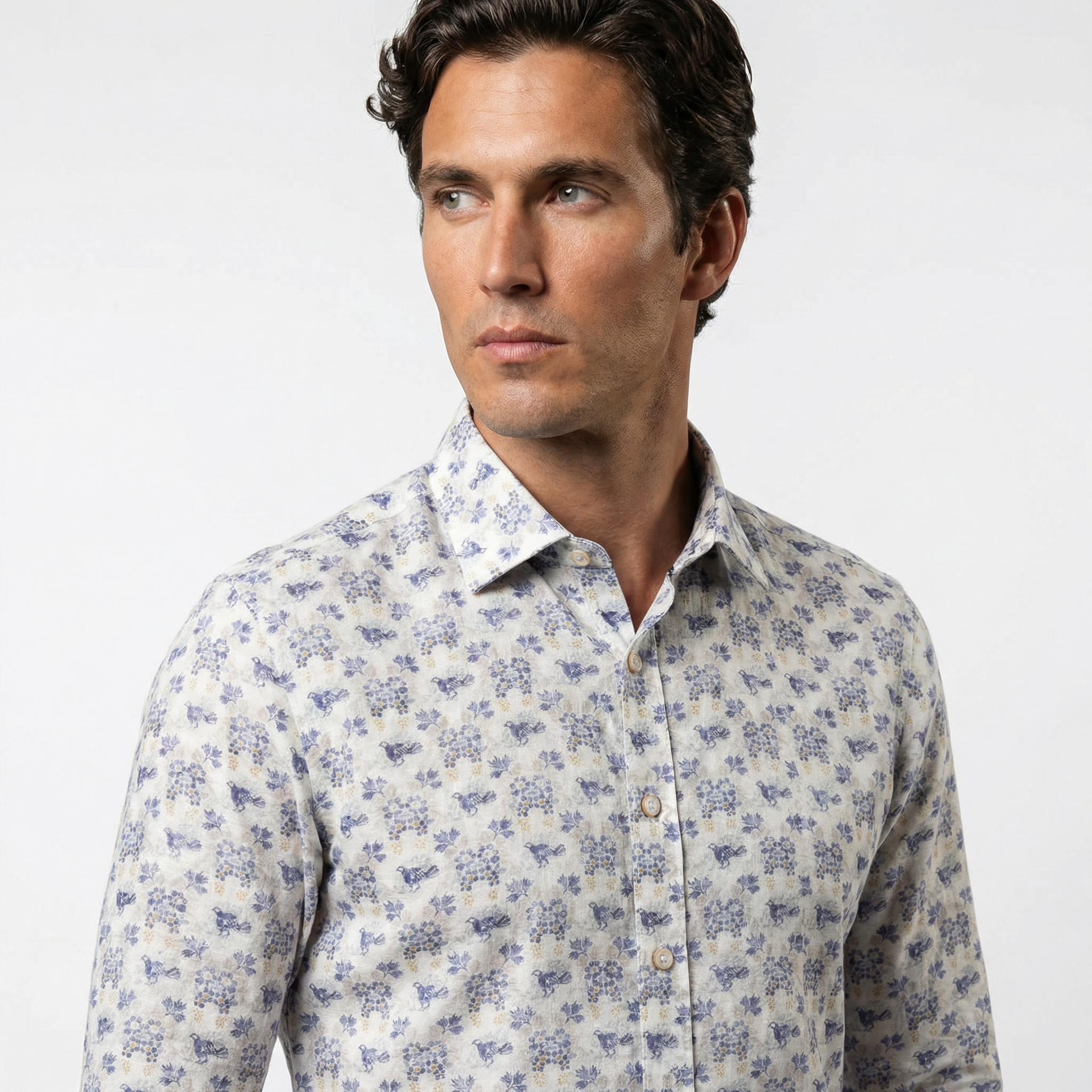 JF 'Pheasant' Linen/Cotton Print Shirt