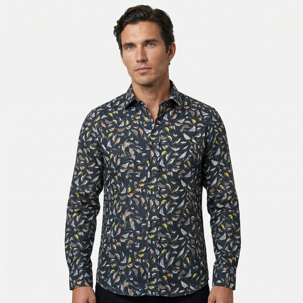 JF 'Birds' Print Shirt - Navy