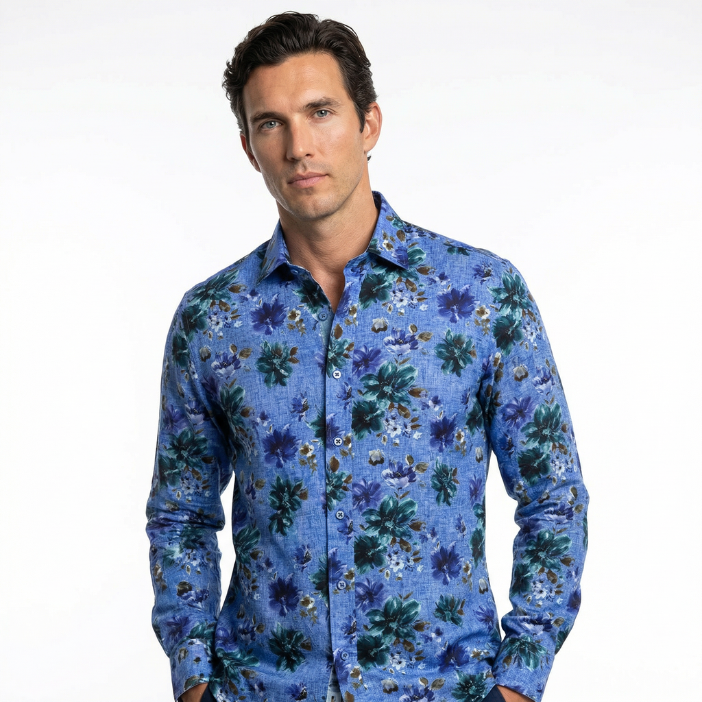 JF 'Tropical Night' Print Shirt - Blue