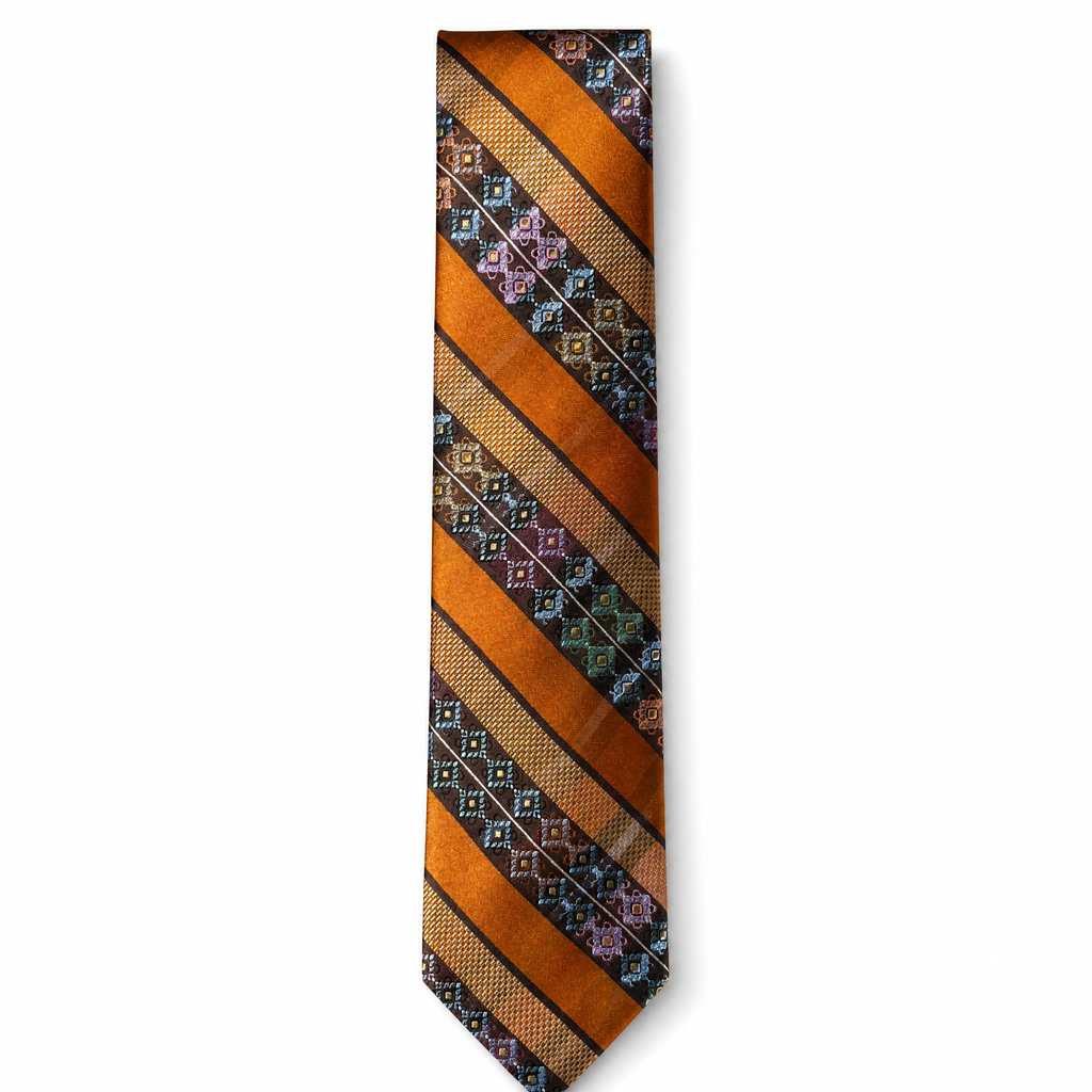 DÉCLIC Mosaic Stripe Tie - Burnt Orange