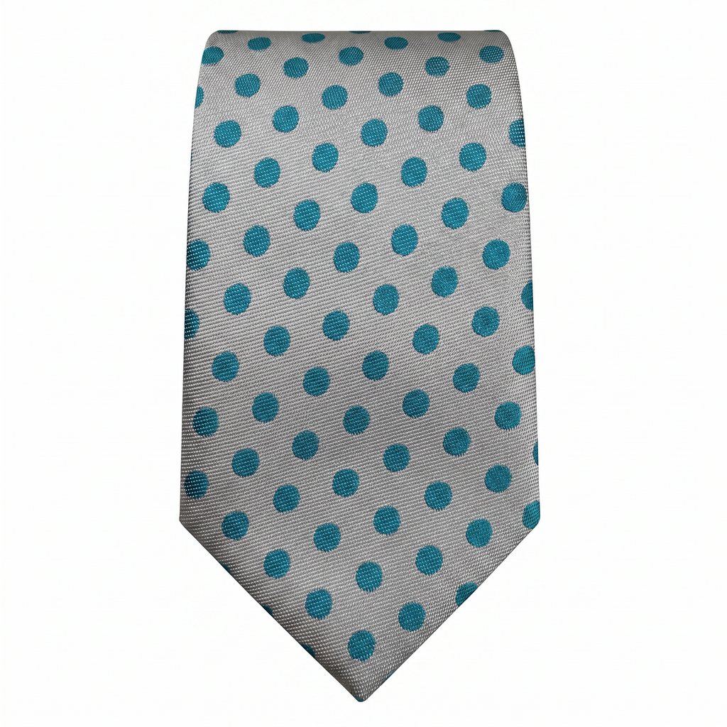DÉCLIC Retro Polka Dot Tie - Silver/Teal Tie