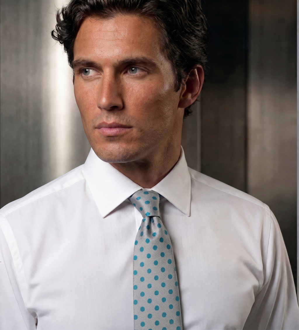 DÉCLIC Retro Polka Dot Tie - Silver/Teal Tie