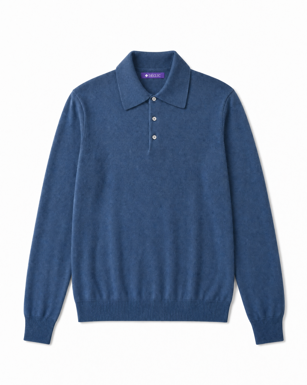 DÈCLIC Ellery Merino Wool Long Sleeve Polo - Vintage Blue